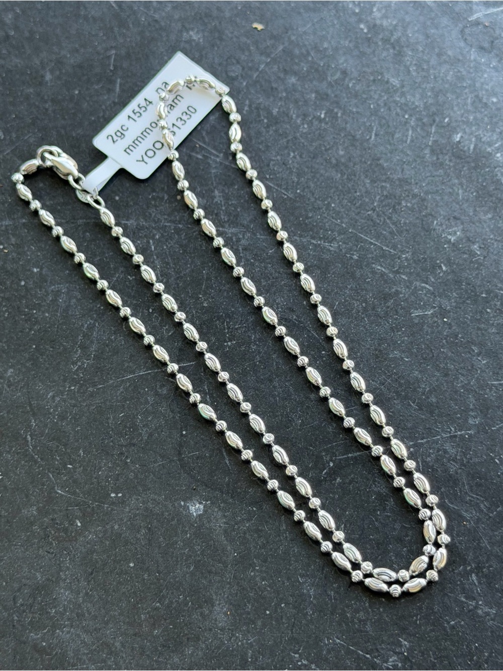 14kt White Gold Faceted Mooncut Ovalia Beaded  Necklace 16”